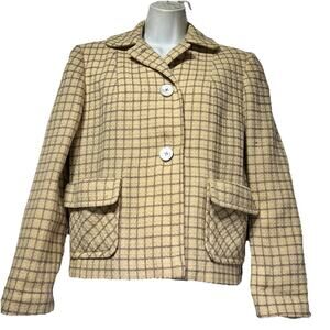 Vintage Lilly of california beige wool plaid blazer coat